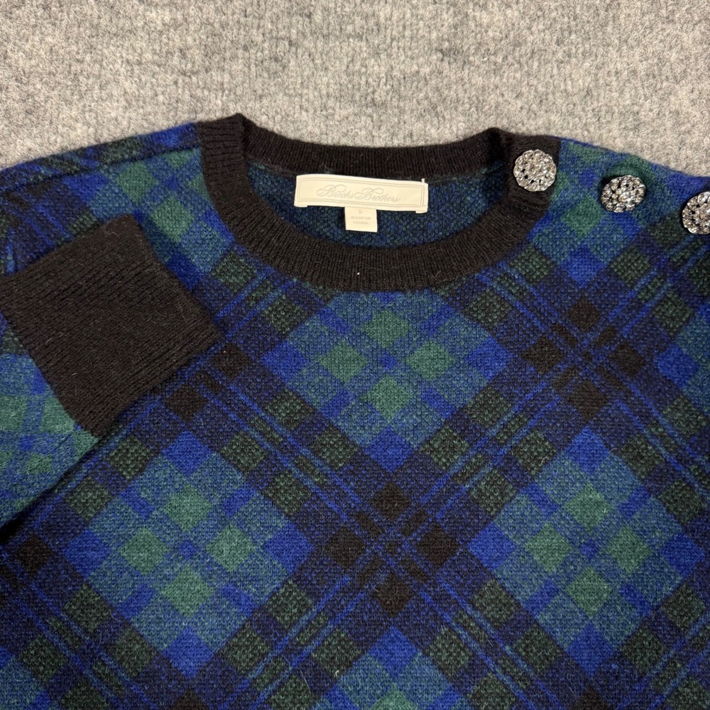 Brooks Brothers Tartan Plaid Alpaca Merino Wool Crystal Button Sweater Women S